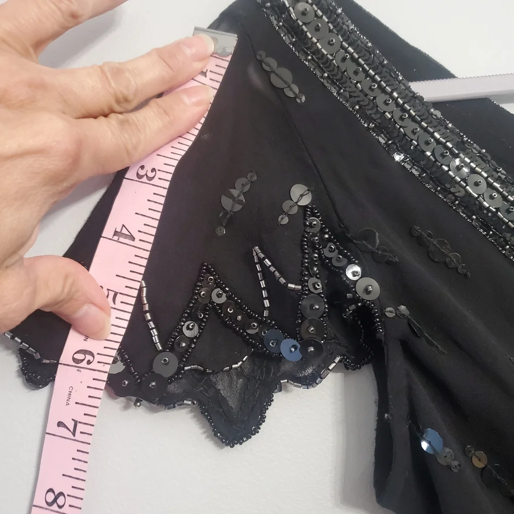 Papell Boutique Vintage Flapper Evening Blouse Silk Black Sequin Embellished  S - Picture 11 of 14